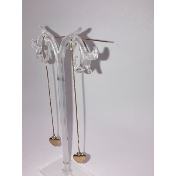 Reversible Rhinestone Puffed Heart Dangle Ear Threads 3.5" Earrings! - Picture 9 of 12